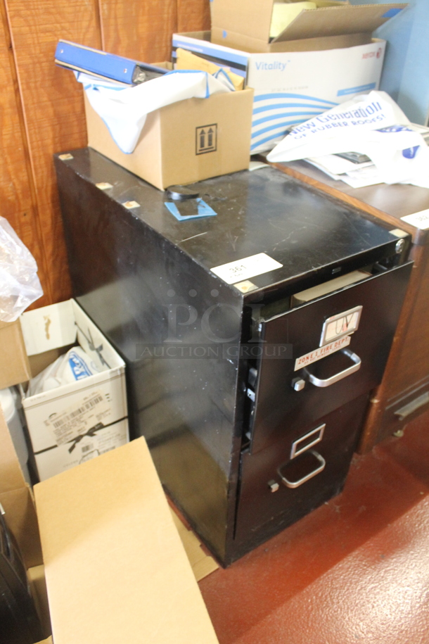 Black Metal 2 Drawer Filing Cabinet w/ Contents. BUYER MUST REMOVE. - Image 2 of 3