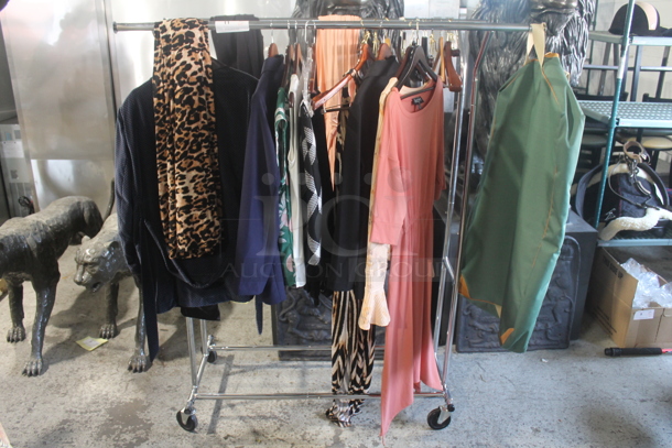 ALL ONE MONEY! Lot of Various Designer Clothes Including Dress and Jackets on Metal Clothing Rack! - Image 1 of 12