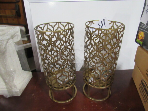 6X14 Gold Metal Candle Holder With Lights, 2XBID