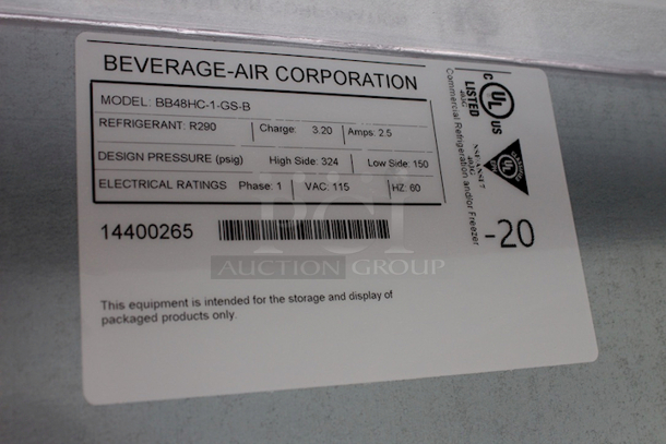BRAND NEW SCRATCH & DENT! Beverage-Air BB48HC-1-GS-B 48" Black Underbar Height Sliding Glass Door Back Bar Refrigerator. TESTED! EASILY COOLS DOWN TO TEMP!  - Image 8 of 10