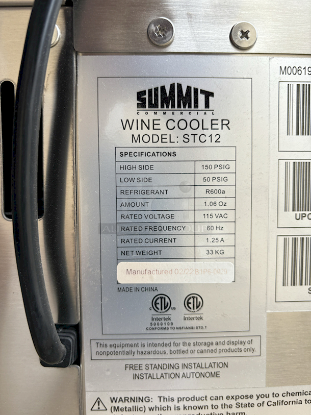BRAND NEW SCRATCH & DENT! Summit Appliance STC12 12-Bottle Countertop Wine Cooler - 115V. Tested Gets Down To 49 Degrees.  - Image 6 of 7