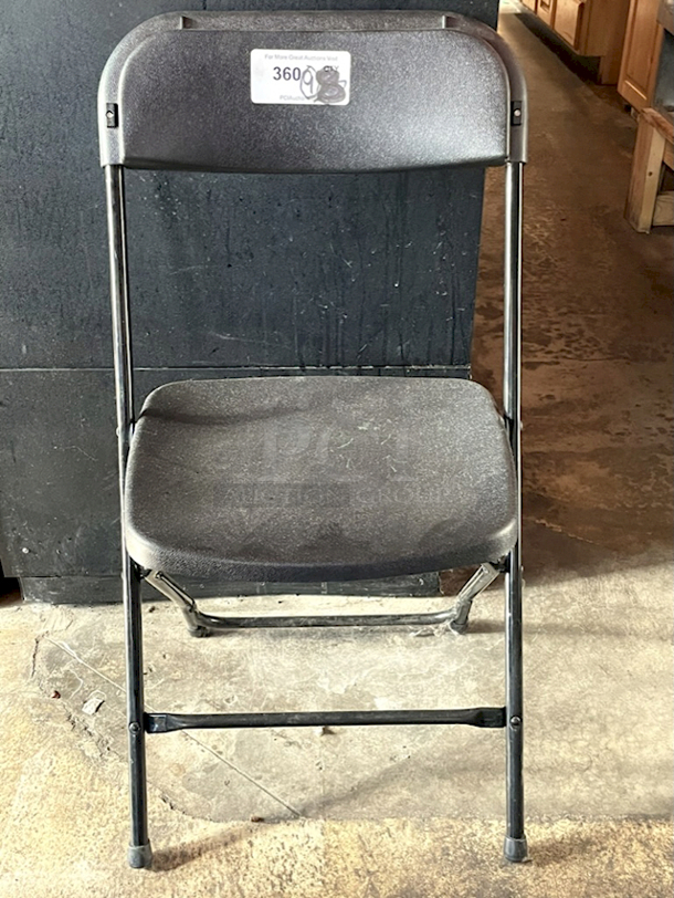 FAT STACK! U-line H-8200BL Plastic Event Chairs, Indoor/Outdoor. Designed For Easy Stacking/Nesting. Seat Dimensions:16x16" Seat Height: 18", Overall: 17 3/4 x 19 1/2 x 31 3/4", Folded: 17 3/4 x 2 x 38 1/4". 9x Your Bid - Image 1 of 5