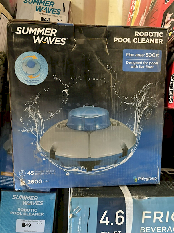 OUTSTANDING!! Summer Waves Robotic Pool Cleaner, Cordless & Rechargeable, 45 Minutes Approx. Battery Runtime. Cleans An Area Up To 500 Square Ft. Manufacturer Part Number P56000024
