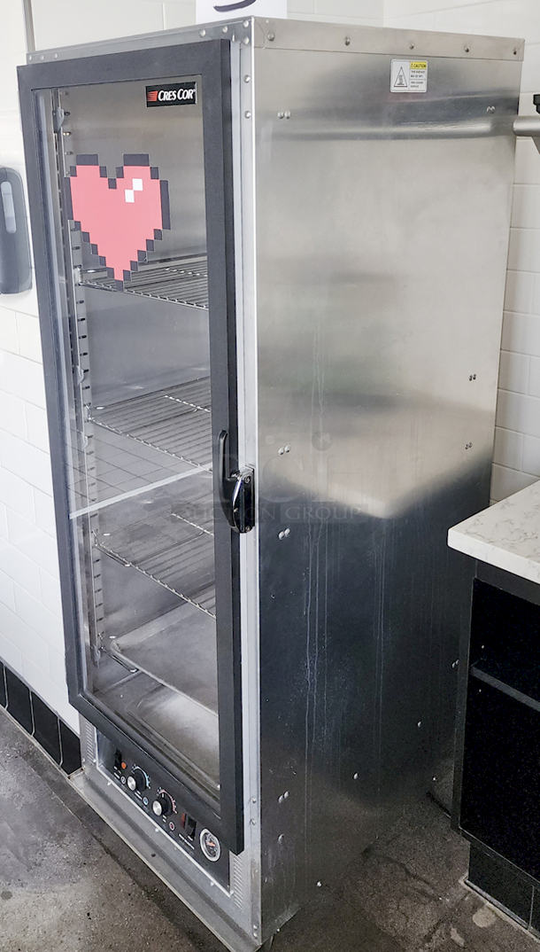 LIKE NEW!! Cres Cor 121-PH-UA-11D Proofing and Holding Cabinet - Non-Insulated, On Commercial Casters. 120 V/60 Hz/1 ph, 5-20 plug Removable Bottom Heater, Wire Universal Slides For 12" X 20" Thru 18" X 26" Pans, On 4-1/2" Centers, Adjustable On 1-1/2", Capacity (11) 18" X 26" Sheet Pans Or (22) 12" X 20" Pans. 241⁄4 in. W x 32 in. D x 693⁄4 in. H *Located In Bakersfield, CA.* *In-Person Pick-up & Shipping Available*
 - Image 3 of 3