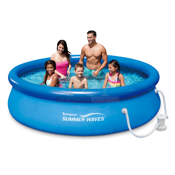 INFLATABLE!! Summer Waves® 10ft Quick Set® Ring Pool with 600 GPH Filter Pump. Includes filter pump and cartridge with built-in chlorinator. 
10ft x 30in - Image 5 of 8