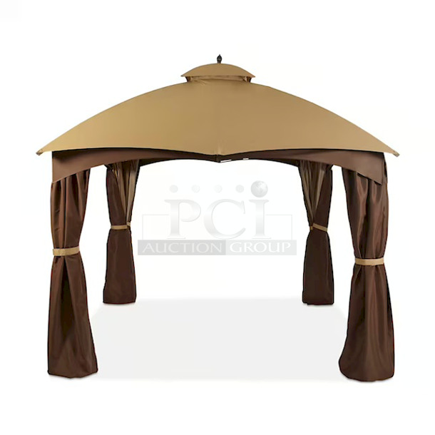 BEAUTIFUL! Allen + Roth 12ft x 10ft Metal Screened Gazebo - Brown.  - Image 3 of 12