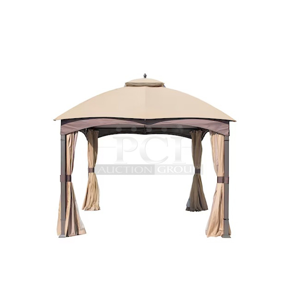 BEAUTIFUL! Allen + Roth 12ft x 10ft Metal Screened Gazebo - Brown.  - Image 7 of 12