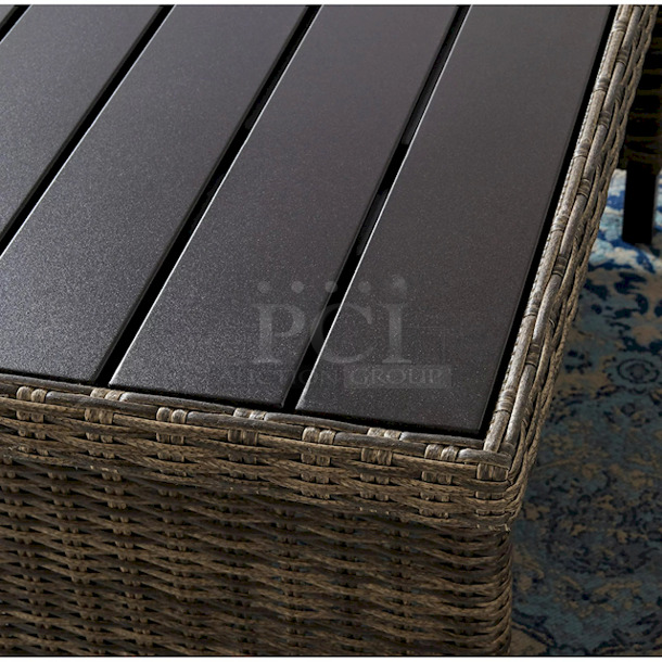 IN THE BOX! Better Homes & Gardens Brookbury 5-Piece Patio Wicker Sectional Set. Includes: (2) cushioned sofas, (2) cushioned ottomans, and (1) conversation/dining table  - Image 10 of 12