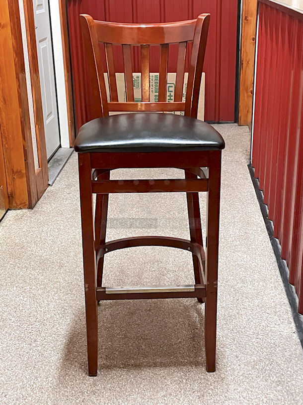 BEAUTIFUL! Solid Wood Bar Height Chairs With Padded Seat & Foot Rest. 3x Your Bid - Image 5 of 7