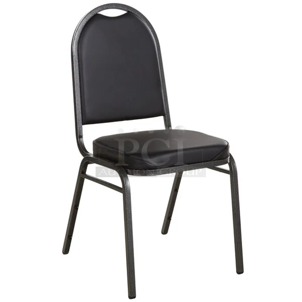 BRAND NEW SCRATCH & DENT! Lancaster Table & Seating Black Stackable Banquet Chair with 2" Padded Seat and Silver Vein Frame
 - Image 1 of 3