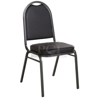 BRAND NEW SCRATCH & DENT! Lancaster Table & Seating Black Stackable Banquet Chair with 2" Padded Seat and Silver Vein Frame
