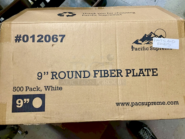 NEW/NEVER USED!! Pacific Supreme 9" Round Fiber Plates, 8 Packs of 50, 400 Count.  - Image 1 of 2