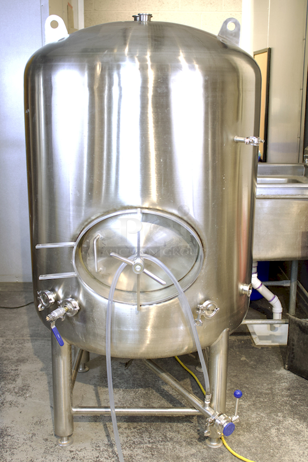 BRAND NEW-NEVER USED 5 Barrel Brite Tank With Pressure Release Valve Port, CIP Port On Top , CO2 Inlet,  Sample Port, Hopping Port, Port For Racking, 2" Port Center Bottom With Butterfly Valve  - Image 1 of 1