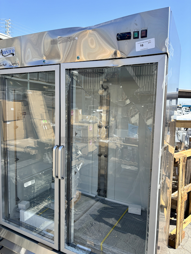 BRAND NEW SCRATCH & DENT! Avantco A-49R-G-HC 54" Glass Door Reach-In Refrigerator. 115v. Tested. Works Perfect. SN: 551837640.  Glass On Right Door Is Damaged. 54x32-3/16x82-1/2 - Image 3 of 9