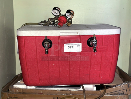 BIG RED!! Jockey Box With Cold Plate, Pressure Gauges And (2) Taps. 