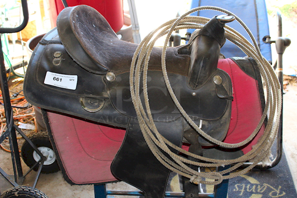 OUTSTANDING!! Vinyl Saddle With Diamond Wool Pad And Lasso.  - Image 1 of 10