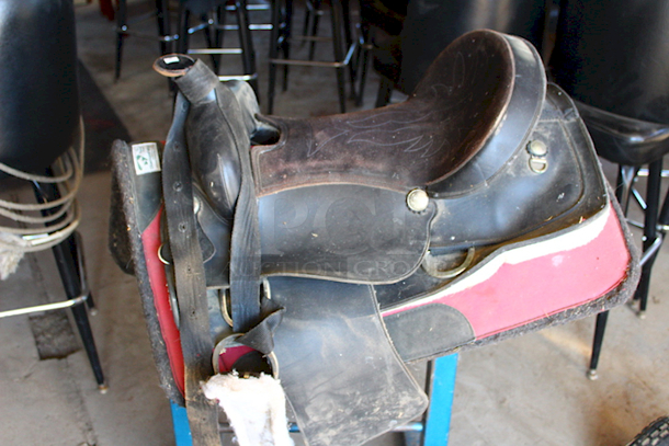 OUTSTANDING!! Vinyl Saddle With Diamond Wool Pad And Lasso.  - Image 9 of 10