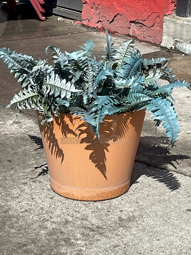 LARGE! Ceramic Potter With Artificial Plants - Image 1 of 2