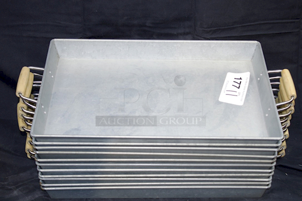 FAT STACK! 2-1/2” Deep Stackable Metal Serving/Holding trays Trays With Wood Handles. 11x Your Bid. - Image 2 of 3