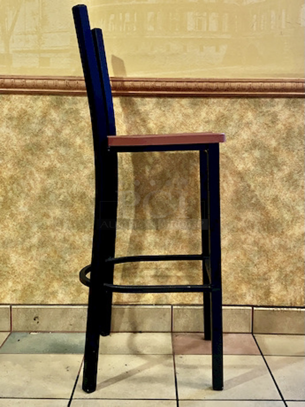PRISTINE CONDITION! Pair of Plymold Quest Ladderback Steel Barstools with Composite Seat.

Overall Product Height	43"
Overall Product Depth	18"
Overall Product Width	16.25"
Seat Height	30"
Seat Depth	15.75"
Seat Width	16.375" - Image 3 of 5