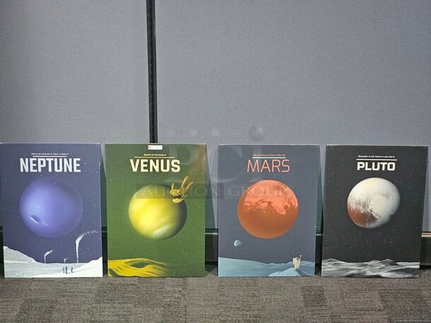 ALL ONE MONEY Set of 4 Planet tin pictures perfect for any science or space fan. The set features Neptune, Venus, Mars and Pluto. Each tin measures 18” H x 12.5” W.  - Image 3 of 3
