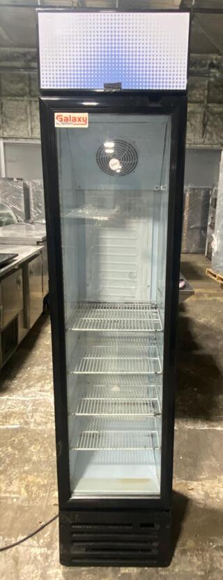 Galaxy GDN-5 16 1/2" Black Swing Glass Door Merchandiser Refrigerator with Red, White, and Blue LED Lighting