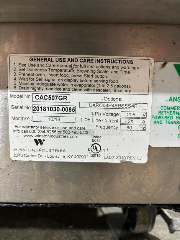 Winston CHV5-05UV CVap Cook & Hold 9cf Capacity Half Size Oven w/ Fan - Image 3 of 5