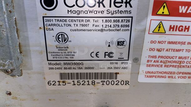 COOKTEK COUNTERTOP COMMERCIAL INDUCTION WOK UNIT MW3500G
 - Image 6 of 6