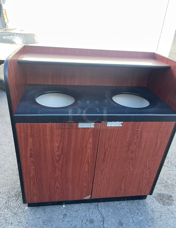 Lancaster Table & Seating Waste 35 Gallon Walnut Receptacle Enclosure with Two Swing Door - Image 4 of 9