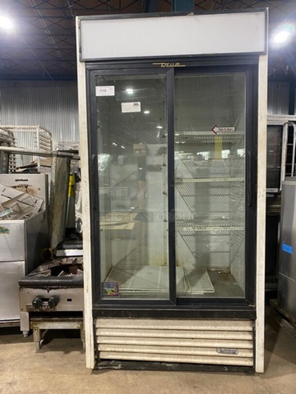 True Commercial 2 Sliding Door Reach In Refrigerator Merchandiser! With View Through Doors! With Poly Coated Racks! Model: GDM33 SN: 14655437 115V 60HZ 1 Phase