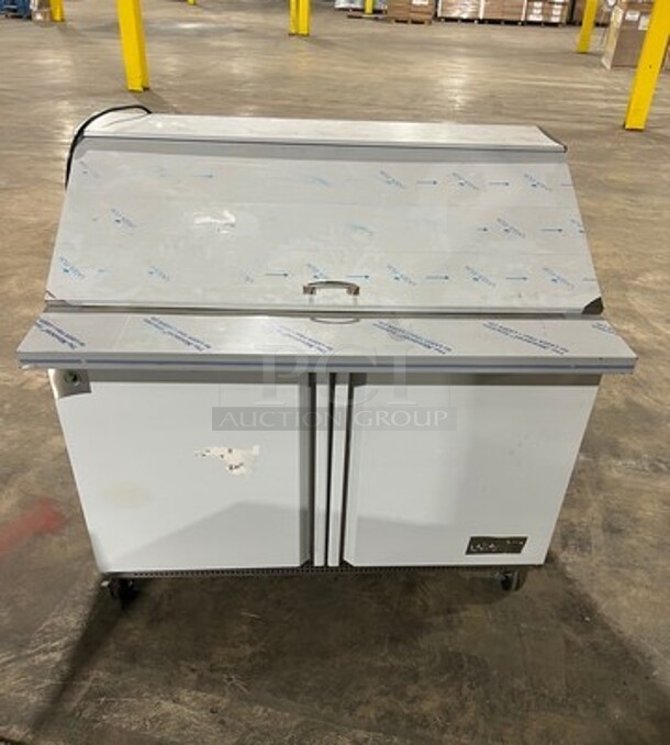 NICE! SCRATCH-N-DENT! LATE MODEL! Asber Commercial Refrigerated Mega Top Sandwich Prep Table! With 2 Door Storage Space Underneath! All Stainless Steel! On Casters!