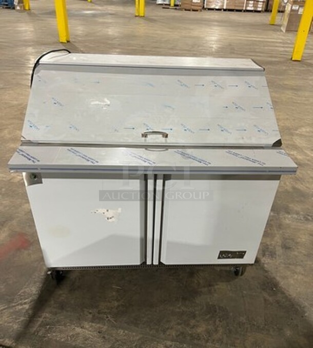 NICE! SCRATCH-N-DENT! LATE MODEL! Asber Commercial Refrigerated Mega Top Sandwich Prep Table! With 2 Door Storage Space Underneath! All Stainless Steel! On Casters! - Image 1 of 12