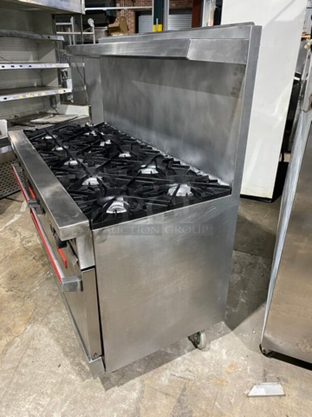 Vulcan Commerical Natural Gas Powered 10 Burner Stove! With Raised Back Splash And Salamander Shelf! With 2 Oven Underneath! All Stainless Steel! On Casters! - Image 2 of 10