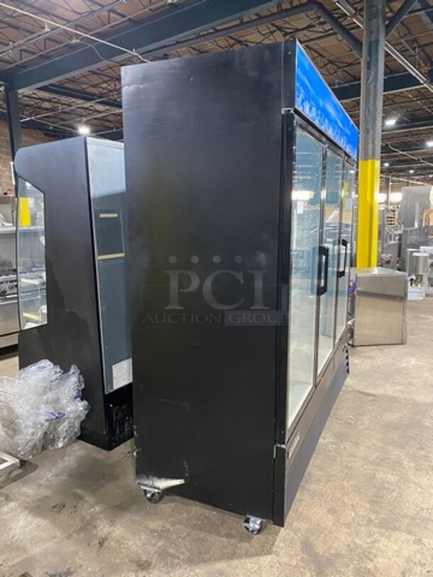 COOL! Universal Coolers Commercial 3 Door Reach In Cooler Merchandiser! With View Through Doors! With Poly Racks! On Casters! Model: EGDMF80B SN: 6115314921051102 115V - Image 3 of 9