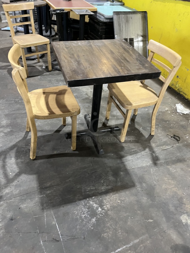 Nice! ALL ONE MONEY! Heavy Duty Full Wood 1.5 Thick Dining Table! With 2 Metal Ladder Back Dining Chairs!     - Image 4 of 6