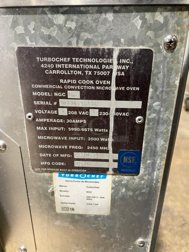 2010 Turbo Chef Commercial Countertop Rapid Cook Oven! All Stainless Steel! Model NGCD Serial NGCD629228! 208/230/240V! - Image 7 of 9