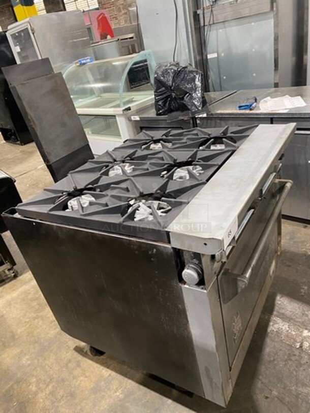 Wolf Commerical Natural Gas Powered 6 Burner Stove! With Convection Oven Underneath! All Stainless Steel! On Casters! - Image 2 of 11