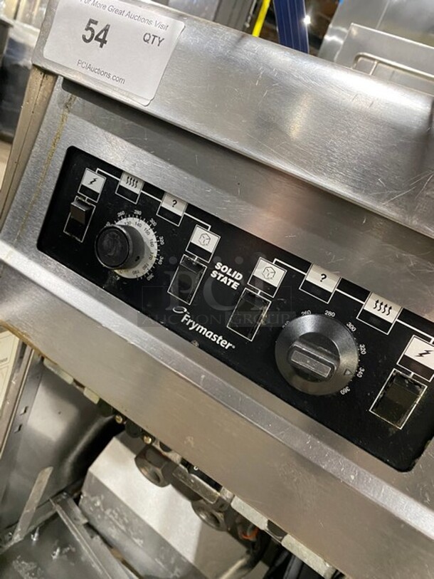 Frymaster Commercial Electric Powered Split Bay Deep Fat Fryer! With Metal Frying Baskets! All Stainless Steel! On Casters! Model: RE1142SE SN: 1508NA0057! 208V 60HZ 3 Phase!  - Image 10 of 11