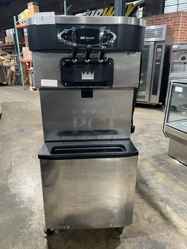 WOW! Taylor Crown Commercial 3 Handle Soft Serve Ice Cream Machine! All Stainless Steel! On Casters! Model: C713-33 SN: M0072954 208/230V 60HZ 3 Phase