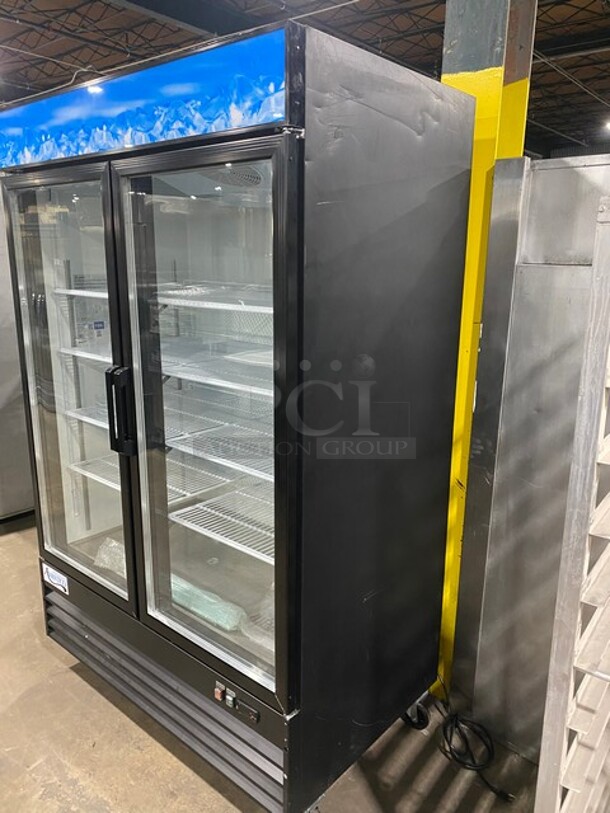 WOW! LIKE NEW! Late Model 2023! Avantco Commercial Double Glass Door Reach In Refrigerator/Merchandiser! With LED Lights! With Poly Coated Racks! With Label/Price Bracketts! On Casters! 115V! Model: 178GDC49HCB SN: 920712013 7166 2312! Working When Removed! - Image 2 of 11
