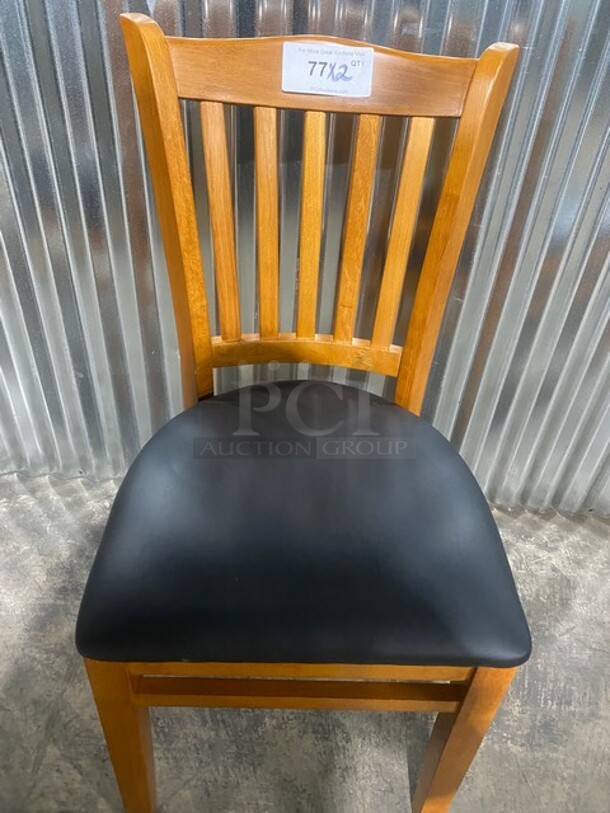 NEW! Vertical Slant Back Wood Chair With Black Vinyl Seat! 2x Your Bid! - Image 5 of 7