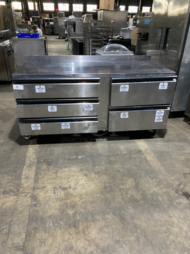 Silver King Commercial 5 Drawer Lowboy/Worktop Freezer! With 5 Drawer Storage Space! With Back Splash! All Stainless Steel! On Casters! Model: SKF72D SN: SBCH138491B 115V 60HZ 