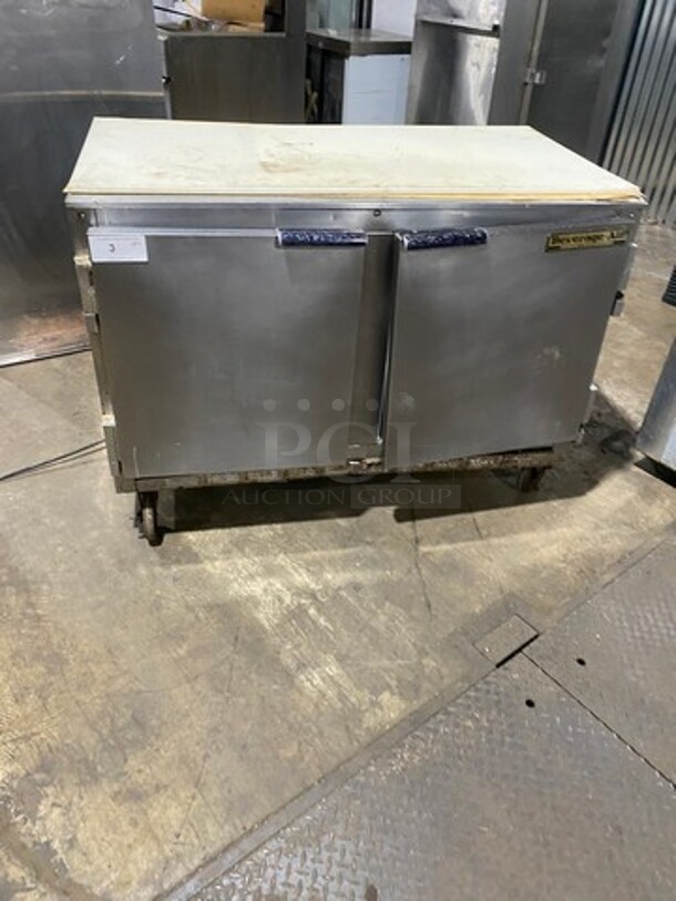 Beverage Air Commercial 2 Door Lowboy/Worktop Cooler! All Stainless Steel! On Casters! Model: UCR48A SN: 5405128 115V 60HZ 1 Phase! Working When Removed! 