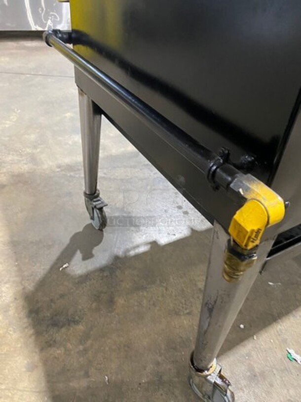 AMAZING FIND! Attias Commercial Natural Gas Powered Dual Sided Rotating Charcoal Broiler Grill! All Stainless Steel! On Casters! WORKING WHEN REMOVED! - Image 10 of 11