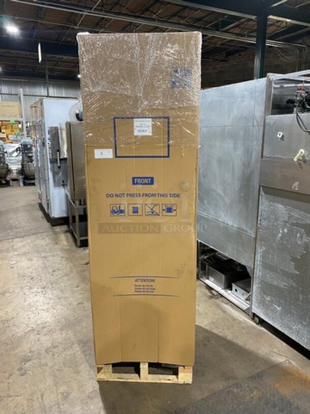 NEW! IN THE BOX! Atlantic Commercial Single Door Reach In Cooler Merchandiser! With View Through Door! Poly Coated Racks! Model: USS374DTKL SN: 100004765198 115V 60HZ 1 Phase