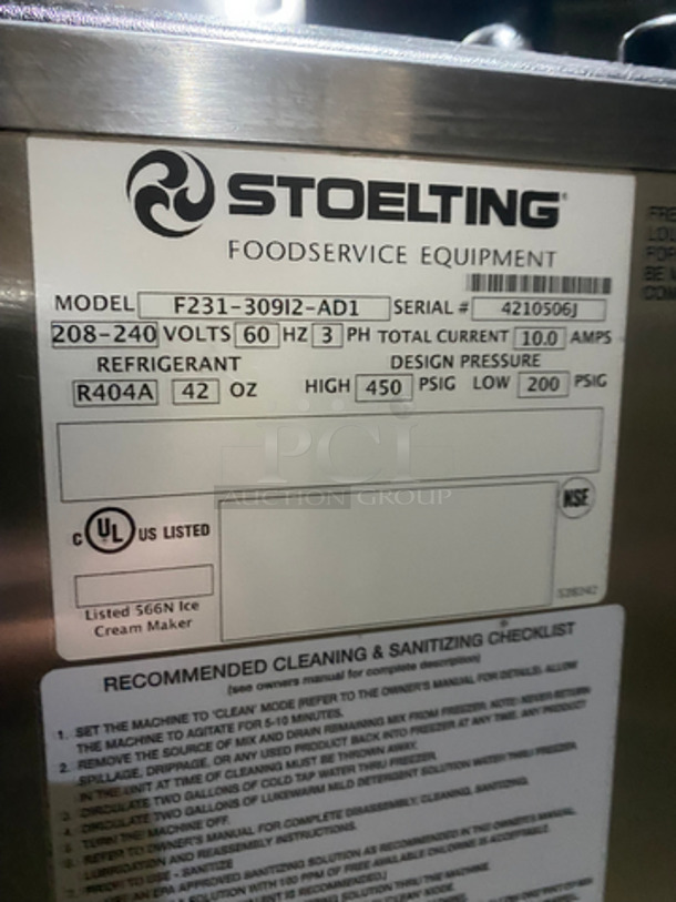NICE! Stoelting Commercial Air Cooled 2 Flavor Soft Serve Ice Cream/Yogurt Machine! All Stainless Steel! On Casters! Model: F231309I2AD1 SN: 4210506J 208/240V 3 Phase - Image 9 of 10