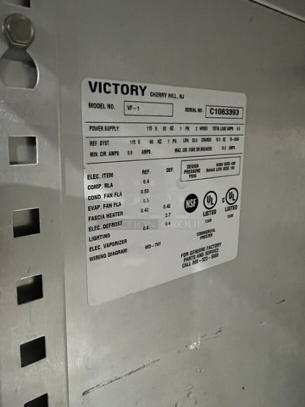 Victory Commercial Single Door Reach In Freezer! With Poly Coated Racks! All Stainless Steel! On Casters! Model: VF1 SN: C1083393 115V 60HZ 1 Phase - Image 4 of 8