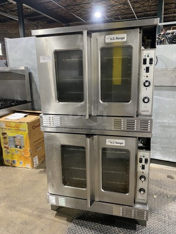 Great! US Range/Garland Natural Gas Powered Double Stacked Convection! Summit Series! With View Through Doors! With Metal Racks! Model SUMG100 Serial 1609100102756!  On Legs! 2 X Your Bid Makes One Unit!