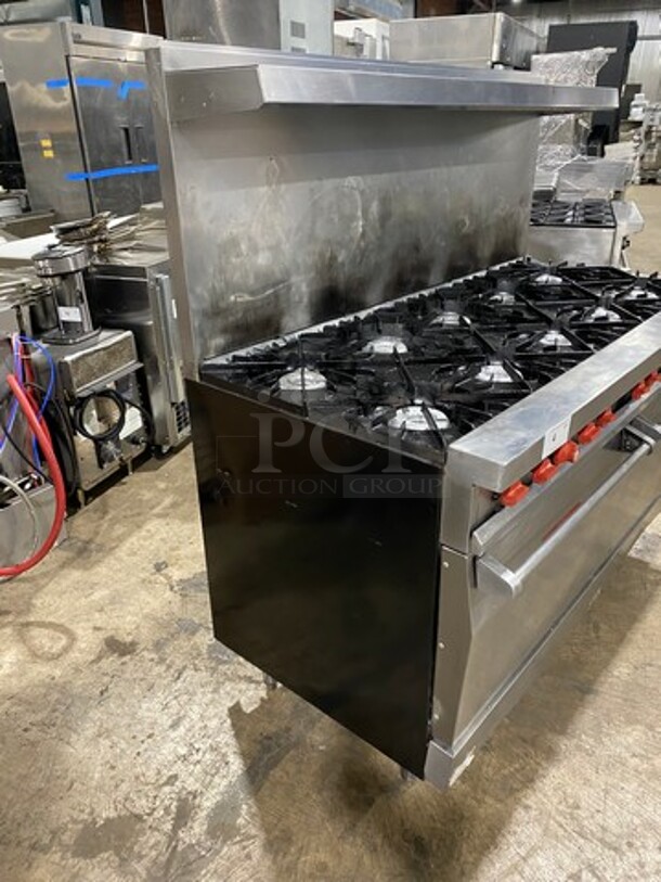 NICE! Vulcan Commerical Natural Gas Powered 10 Burner Stove! With Raised Back Splash And Salamander Shelf! With 2 Oven Underneath! All Stainless Steel! On Legs! - Image 2 of 10