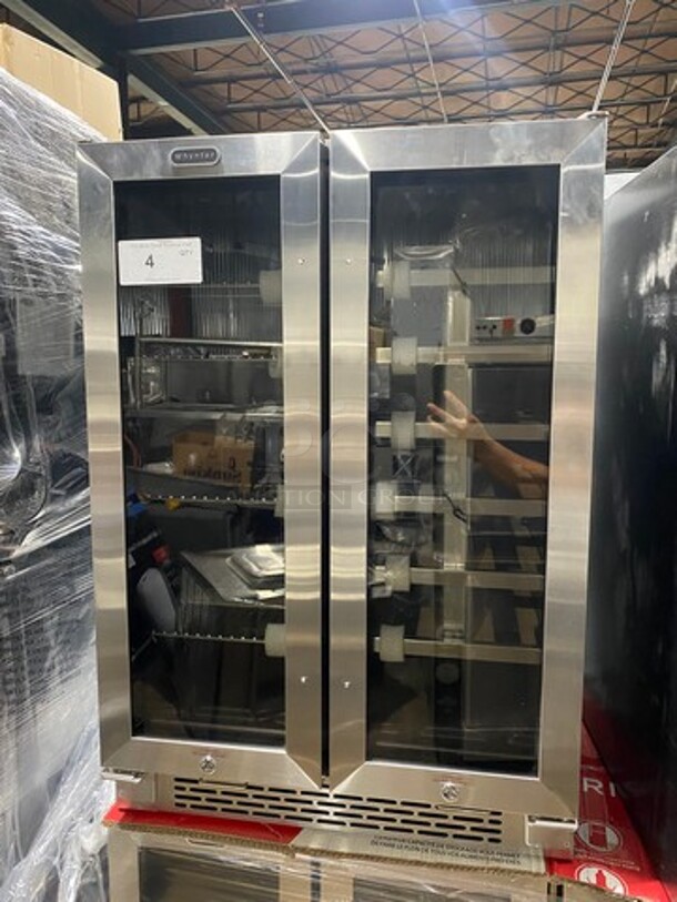 NEW! OUT OF THE BOX! SCRATCH-N-DENT! Whynter French Door Dual Zone Wine And Beer Can Cooler! With Through Doors! Wooden Wine Racks And Metal Racks! Model: BWB2060FDS - Image 1 of 10